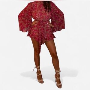 Floral Red Sheer Romper